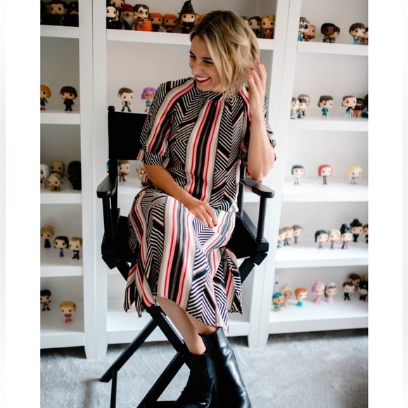 ANTHROPOLOGIE McKenzie Mock Neck Tunic Dress Striped Puff Sleeve X-Small - Picture 1 of 16